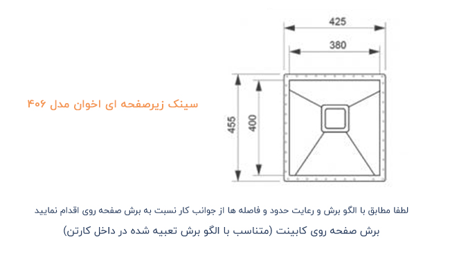 سینک ظرفشویی زیرکورینی اخوان مدل 406