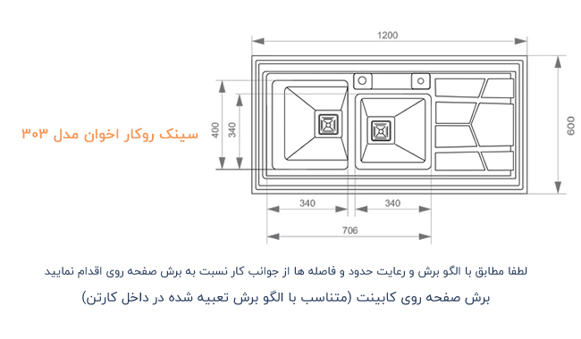 سینک ظرفشویی باکسی روکار اخوان مدل 303