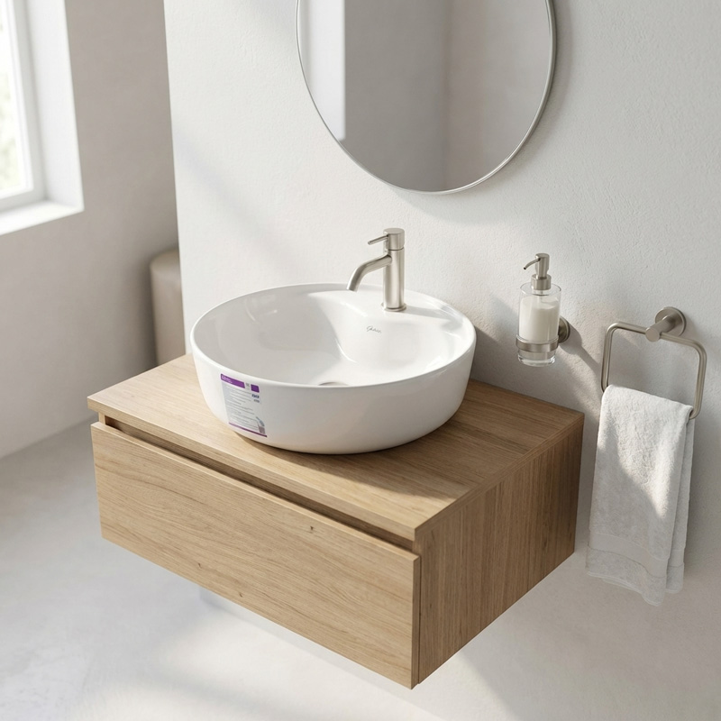 روشویی روکابینتی گاتریا مدل هما بیضی شیر سرخود سفید