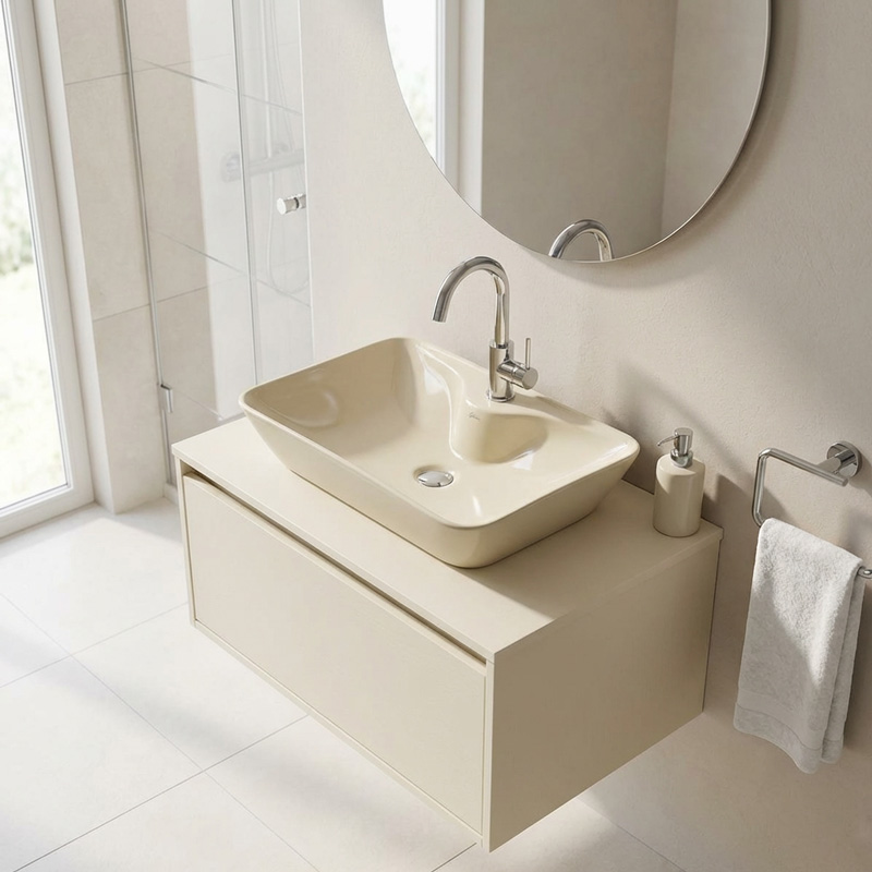 روشویی روکابینتی گاتریا مدل هما مستطیل بژ شیر سرخود