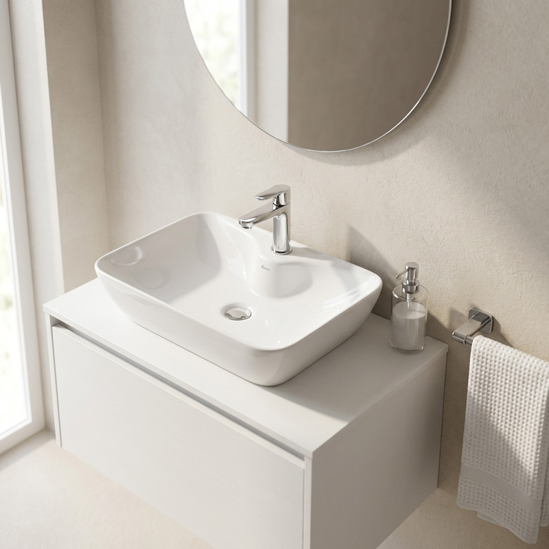 روشویی روکابینتی گاتریا مدل هما مستطیل شیر سرخود سفید