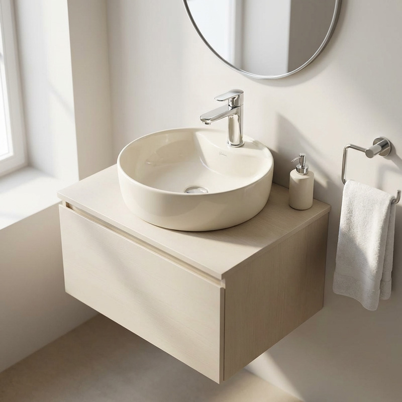 روشویی روکابینتی گاتریا مدل ژوپیتر دایره بدون شیر بژ