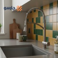 شیر ظرفشویی فنری کسری مدل آبشار کروم مات