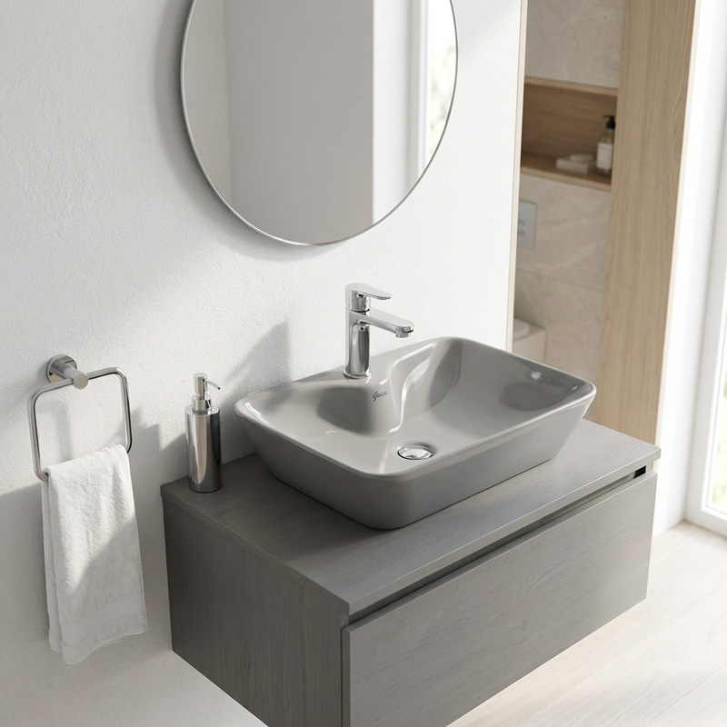 روشویی روکابینتی گاتریا مدل هما مستطیل شیر سرخود طوسی