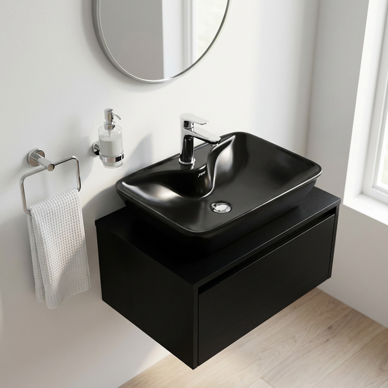 روشویی روکابینتی گاتریا مدل هما مستطیل شیر سرخود مشکی